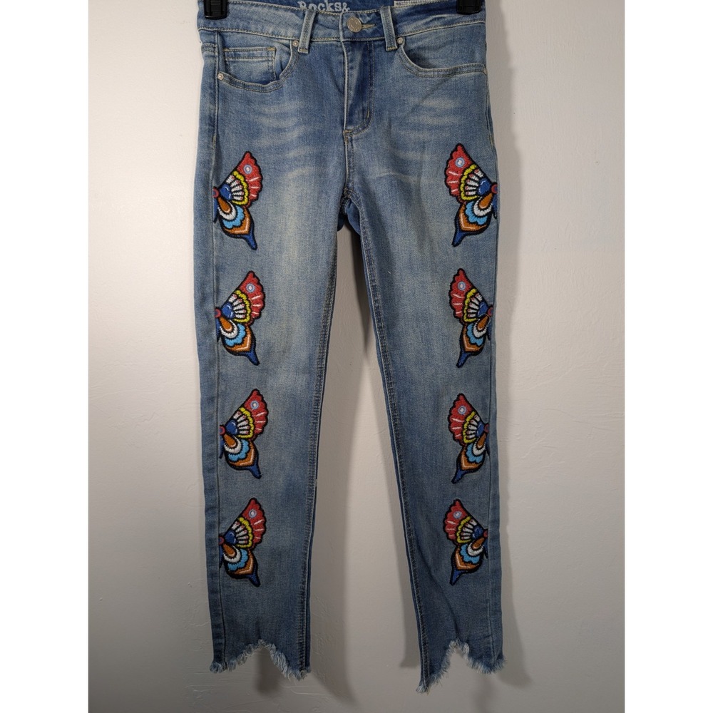 Rocks & Indigo Women's Stretch Embroidered DistressedAnkle Denim Pants Size 4/26